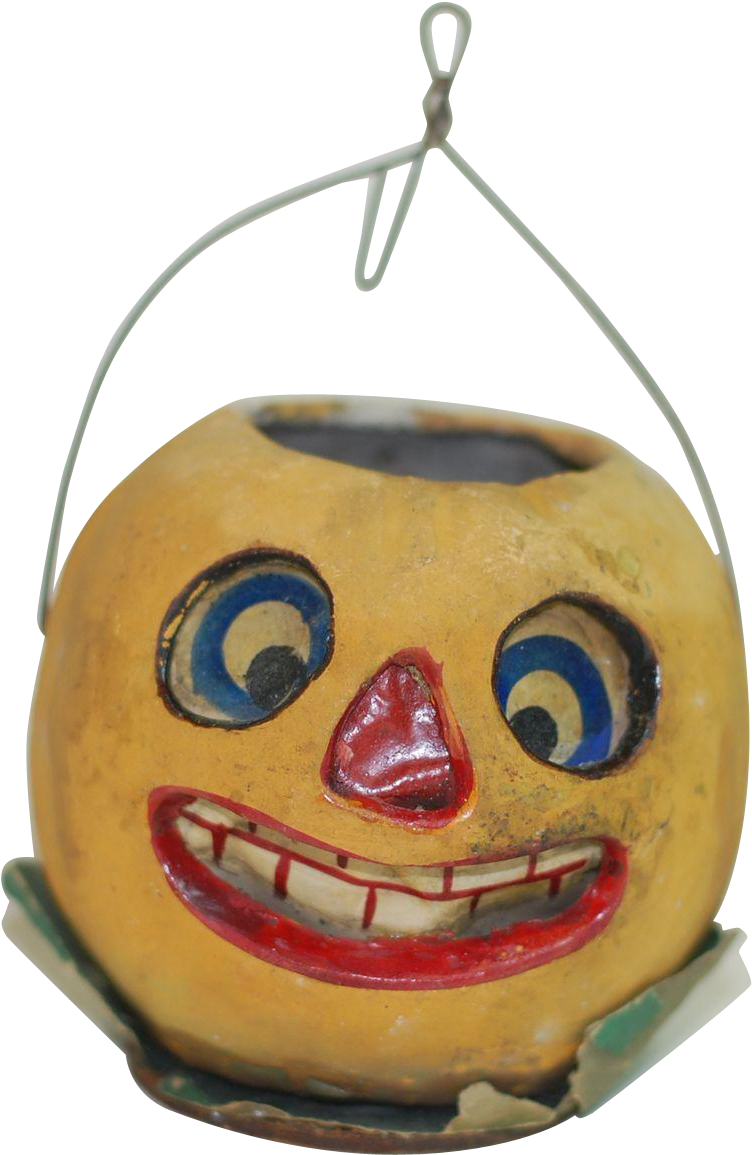 Early Poured Paper Mache Halloween Pumpkin Face Jack-o - Craft (1154x1154), Png Download