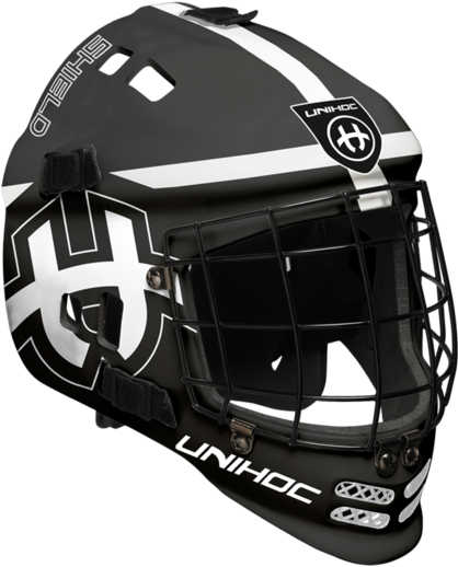 Black/white - Unihoc Mask Shield - Kids’ Floorball Helmet (536x600), Png Download