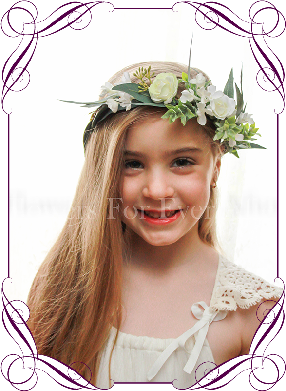 Silk Artificial White Wedding Floral Crown / Halo With - Blue Rustic Wedding Bouquets For Sale (608x822), Png Download