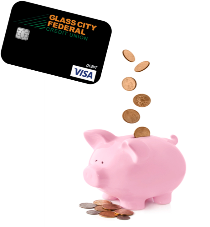 Photo Of A Piggy Bank With A Glass City Visa Debit - Debit Card (678x732), Png Download
