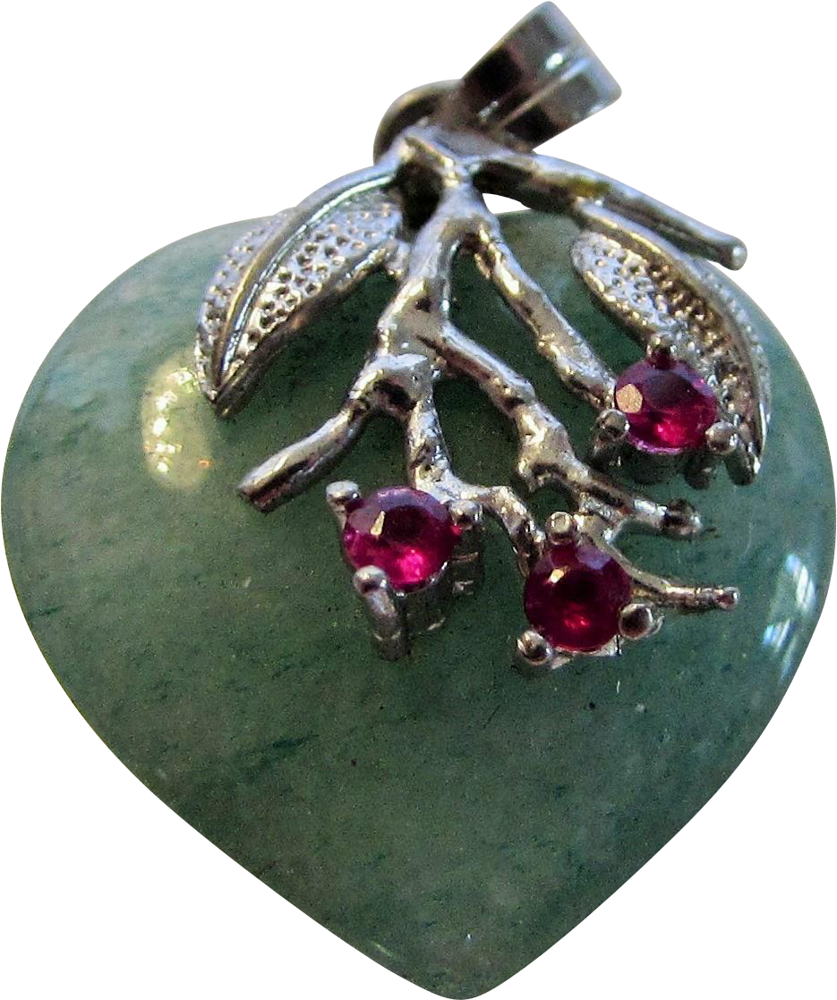 Sterling Silver Jadite And Ruby Heart Pendant (1117x1117), Png Download
