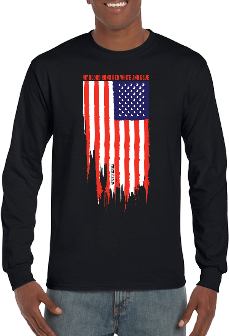 My Blood Runs Red White And Blue American Flag Long - Ezekiel Zeke Elliott 21 Dallas Star Football Long Sleeve (819x1142), Png Download