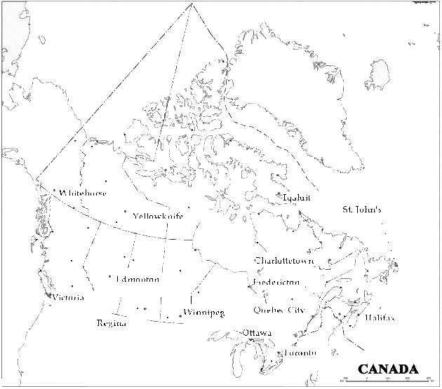 Printable Map Of Canada Provinces, Can Black And White - Blank Map Of Canada (630x555), Png Download