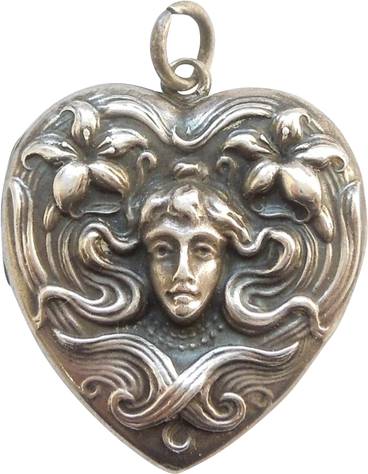 Art Nouveau Sterling Silver Repousse Heart Shaped Locket - Locket (939x939), Png Download