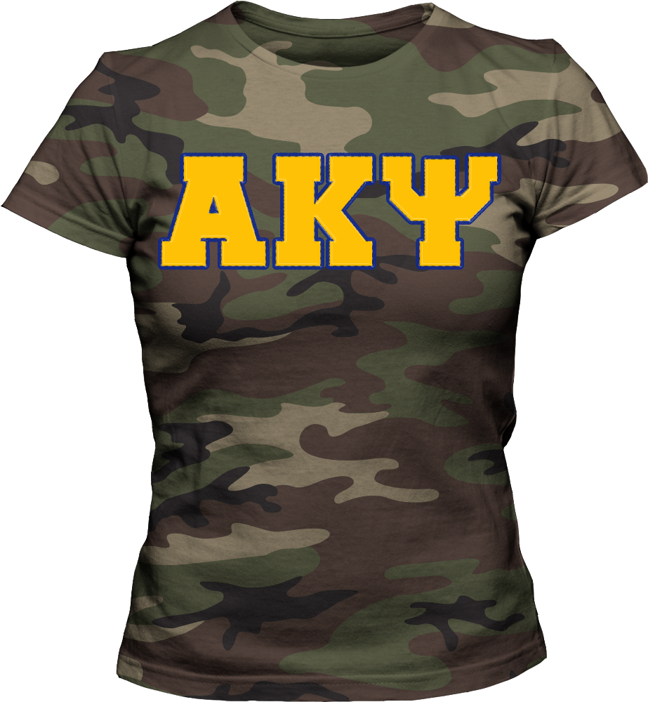 Small Alpha Kappa Psi Womens Camouflage T Shirt - Letters Greek Apparel (1024x1024), Png Download