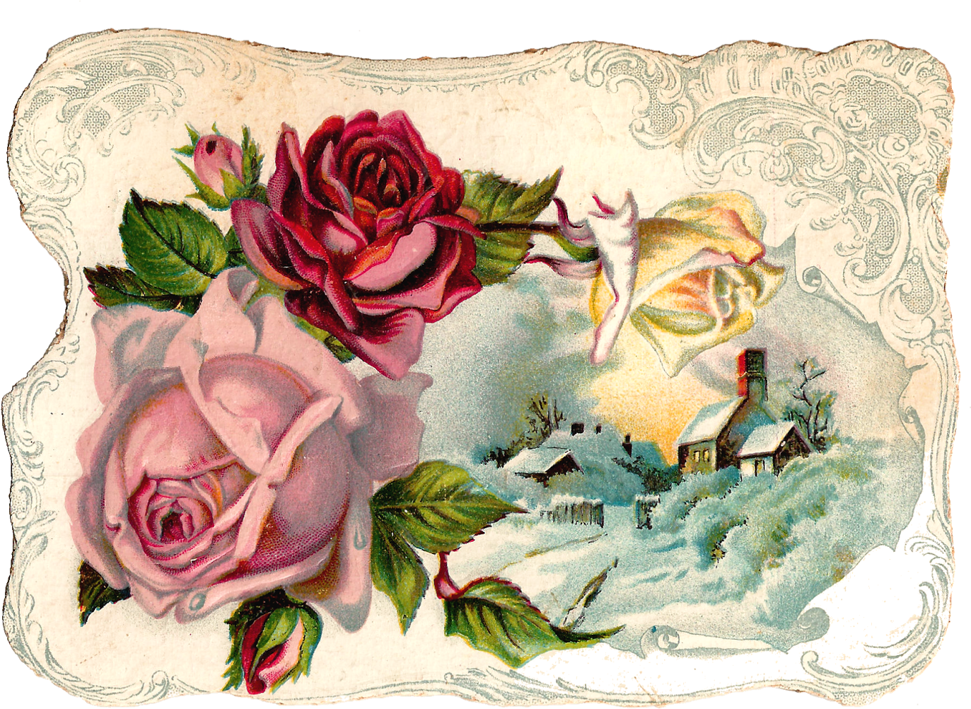 Free Digital Flower Pink Rose Corner Design Graphic - Vintage Corner Floral Design (1600x1291), Png Download