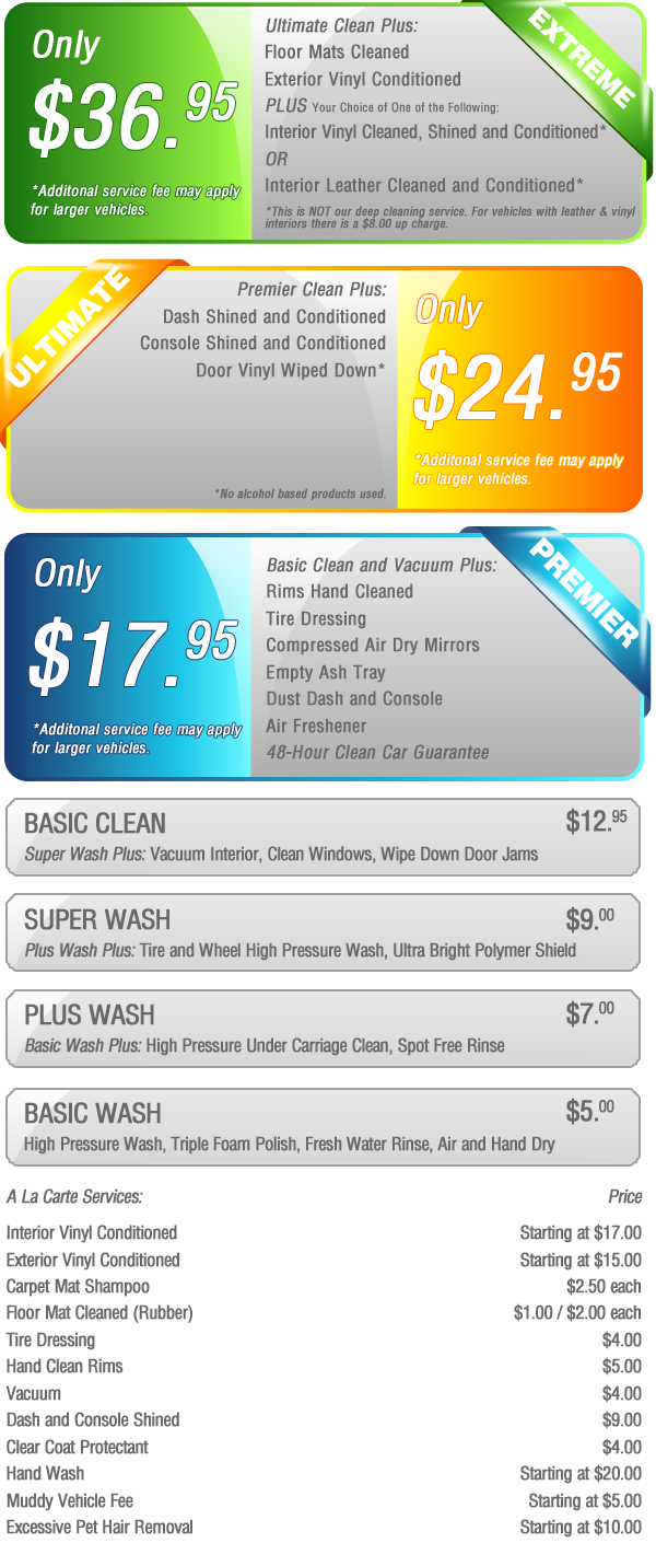 Com Car Wash Menu - Car Wash (600x1410), Png Download