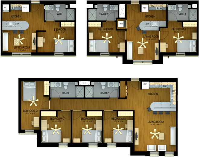West Village Floor Layouts - Texas Wesleyan West Village (700x551), Png Download