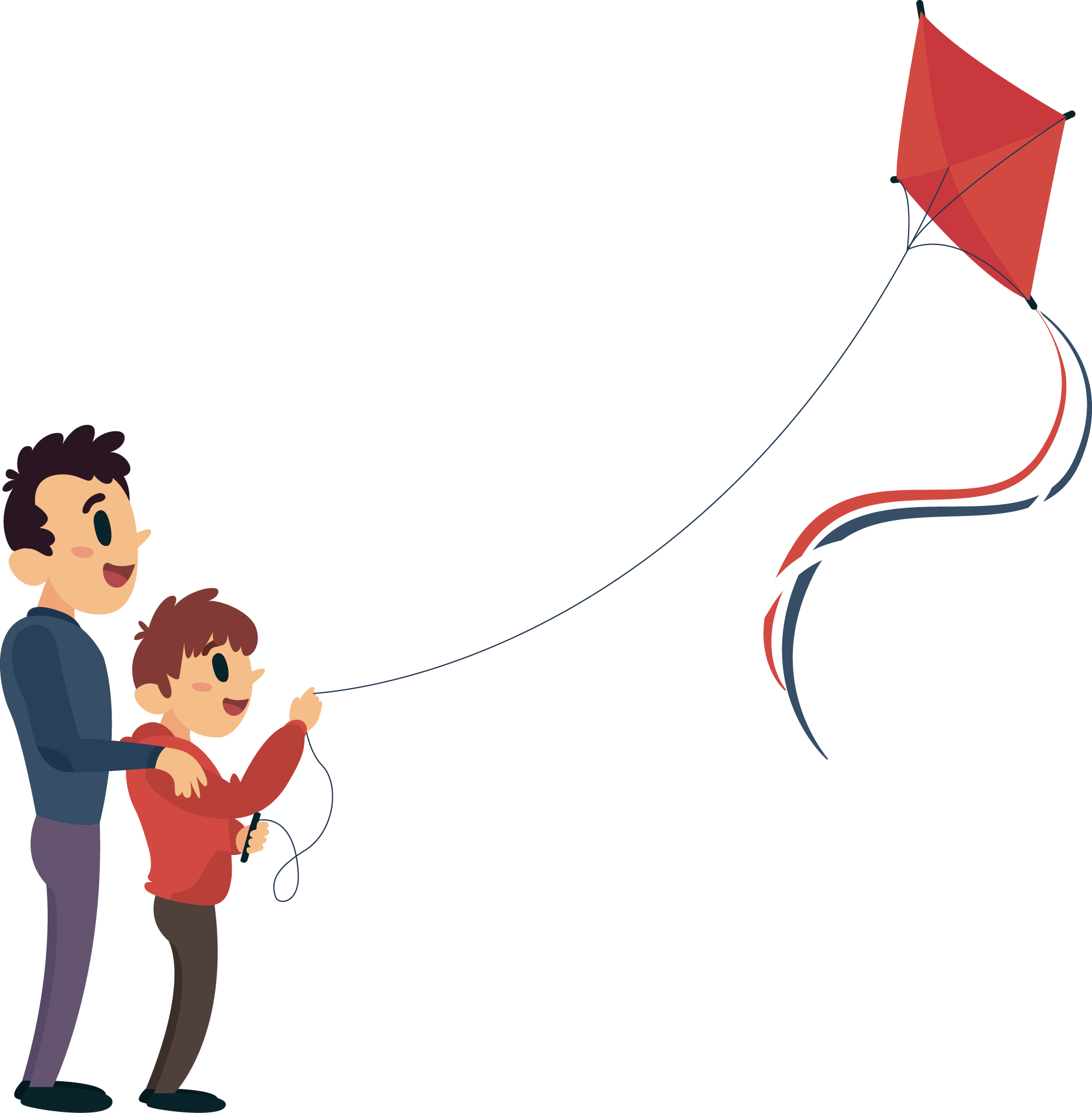 Cartoon Clip Art - Pai E Filho Soltando Pipa Png (1858x1894), Png Download