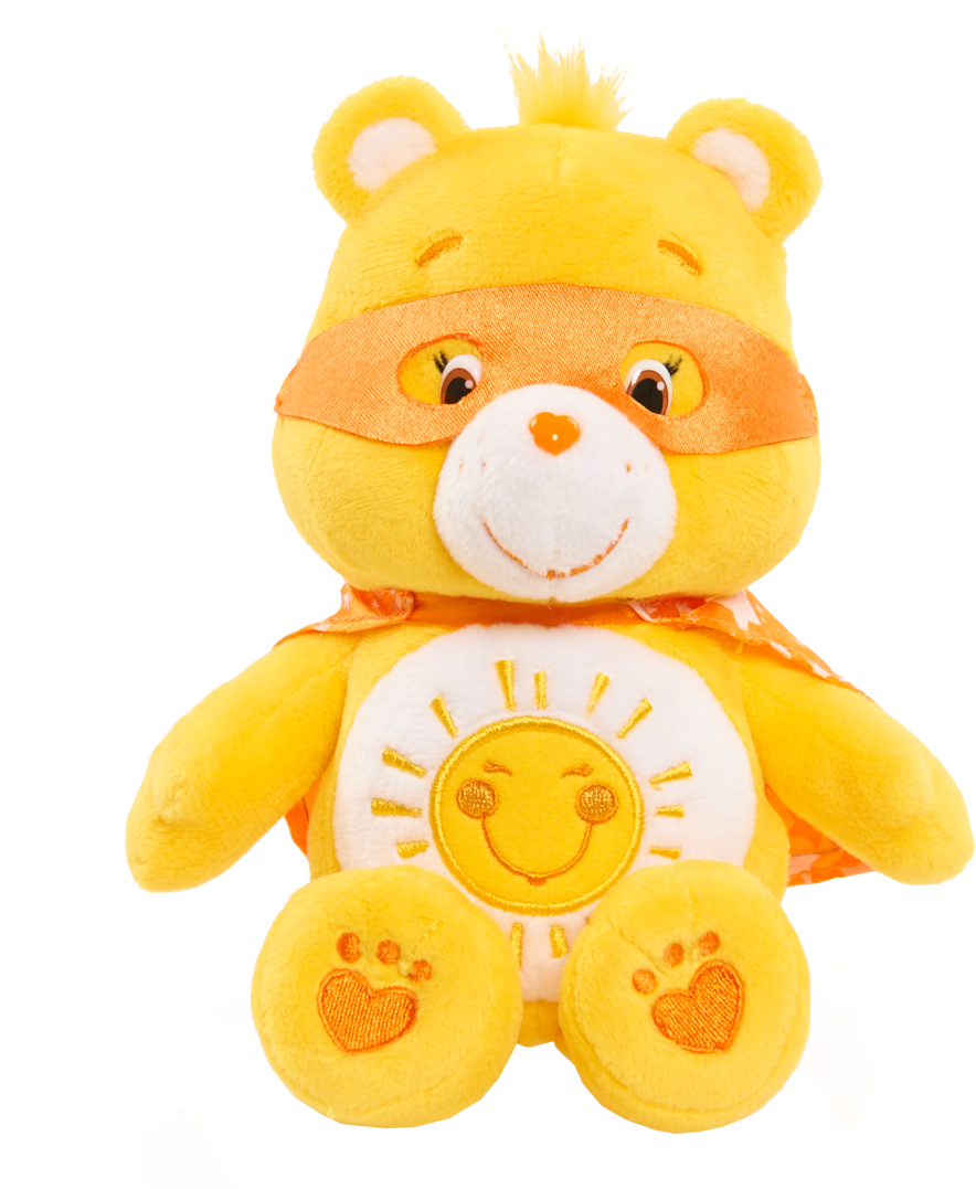 Care Bears Bean Plush- Superhero Funshine Bear - Care Bears Super-hero Friends Funshine Bear 8" Plush (1014x1097), Png Download