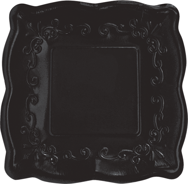 Black Square Plate With Embossed Scalloped Edges - Plate (600x587), Png Download