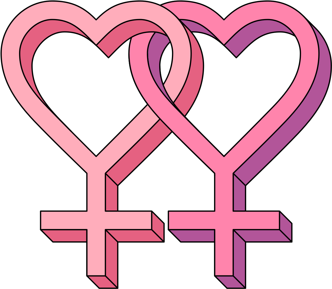 886px Lesbian Hearts Symbol 3d - Lesbian Png (886x768), Png Download