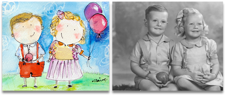 Picture Book Style Watercolour Portraits From Photos - Child Art (790x336), Png Download