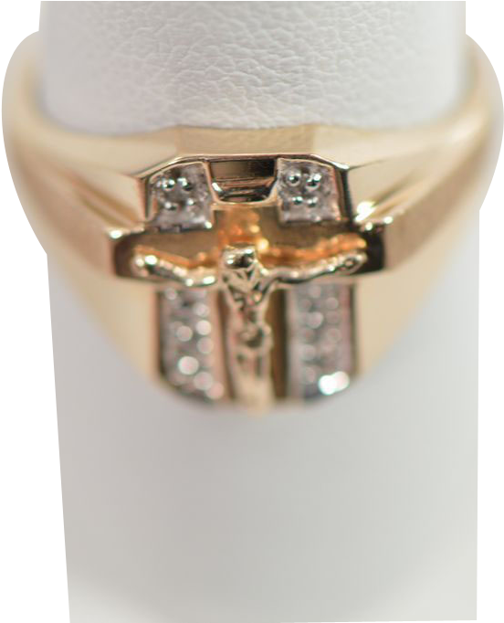 Striking 10k Yellow & White Gold Pave Diamond Christian - Engagement Ring (681x681), Png Download