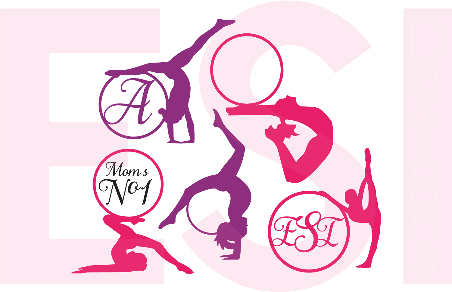 Gymnast Silhouette Monogram Designs Set Example Image - Monogram Designs (1500x1000), Png Download