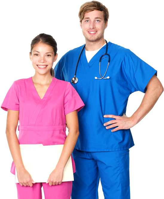 Female Nursing Student In Pink Scrubs And Male Nursing - Paraveterinary Worker (582x686), Png Download