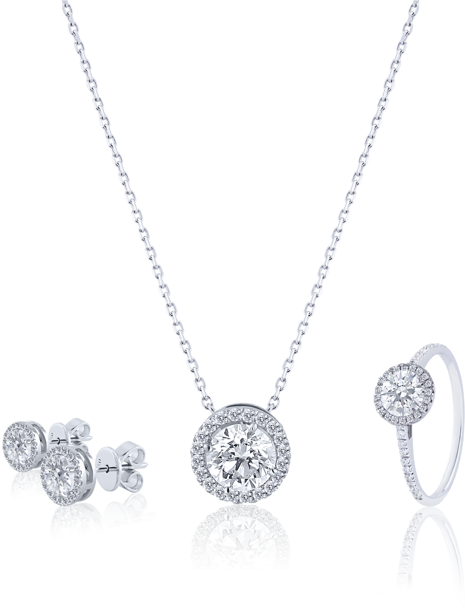 Round Cut Diamond Ring With Pavé - Diamond (2048x2048), Png Download