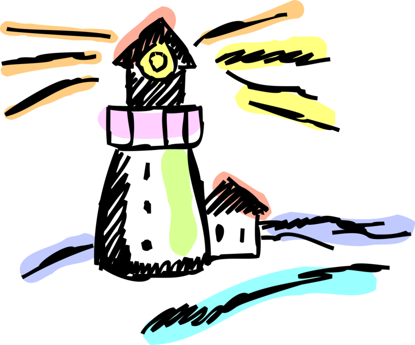 Vector Illustration Of Lighthouse Beacon Emits Light (842x700), Png Download