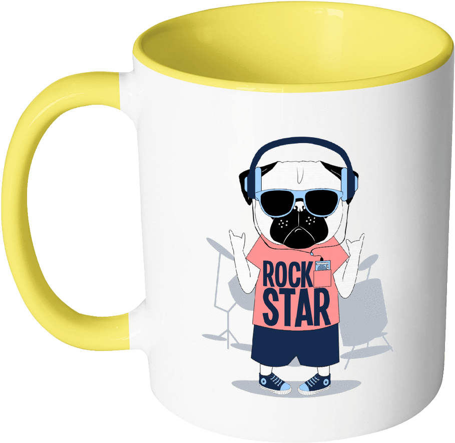 Rock Star Pug Mug - Mug (1024x1024), Png Download