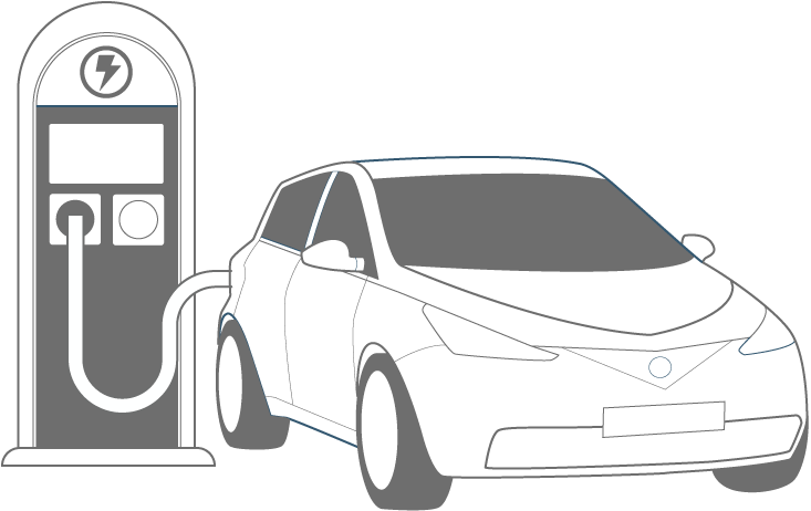 Vector Illustration Of An Electric Car And Charging - Electric Car Charging Station Drawing (800x502), Png Download