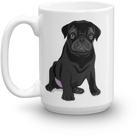 Black Pug Coffee Mug Puggle Gifts Pug Lover Gift Dog - Back Of Pug Drawing (580x580), Png Download