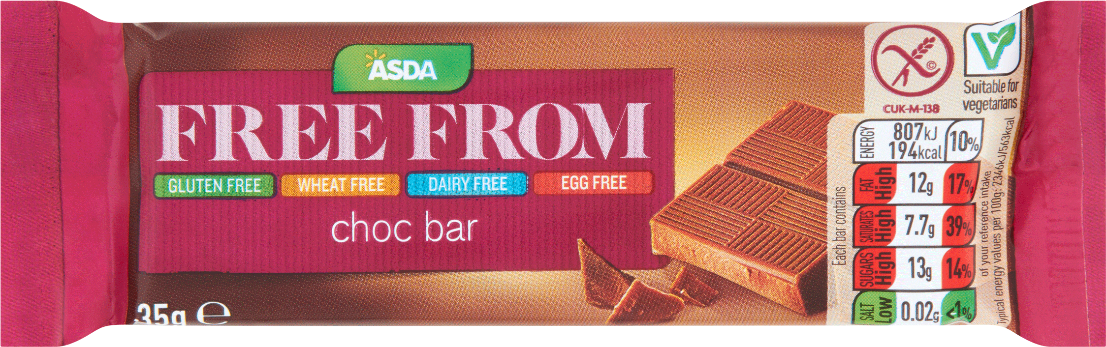 Asda Red Chocolate Bar On White Background - Asda Dairy Free Chocolate (3223x1611), Png Download