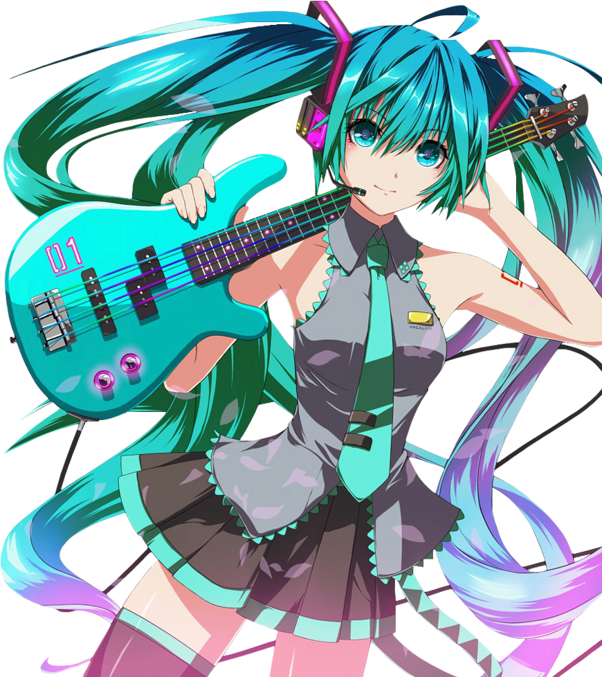 Hatsune Miku Tocando Una Guitarra Celeste Tamaño - Hatsune Miku (1440x1008), Png Download