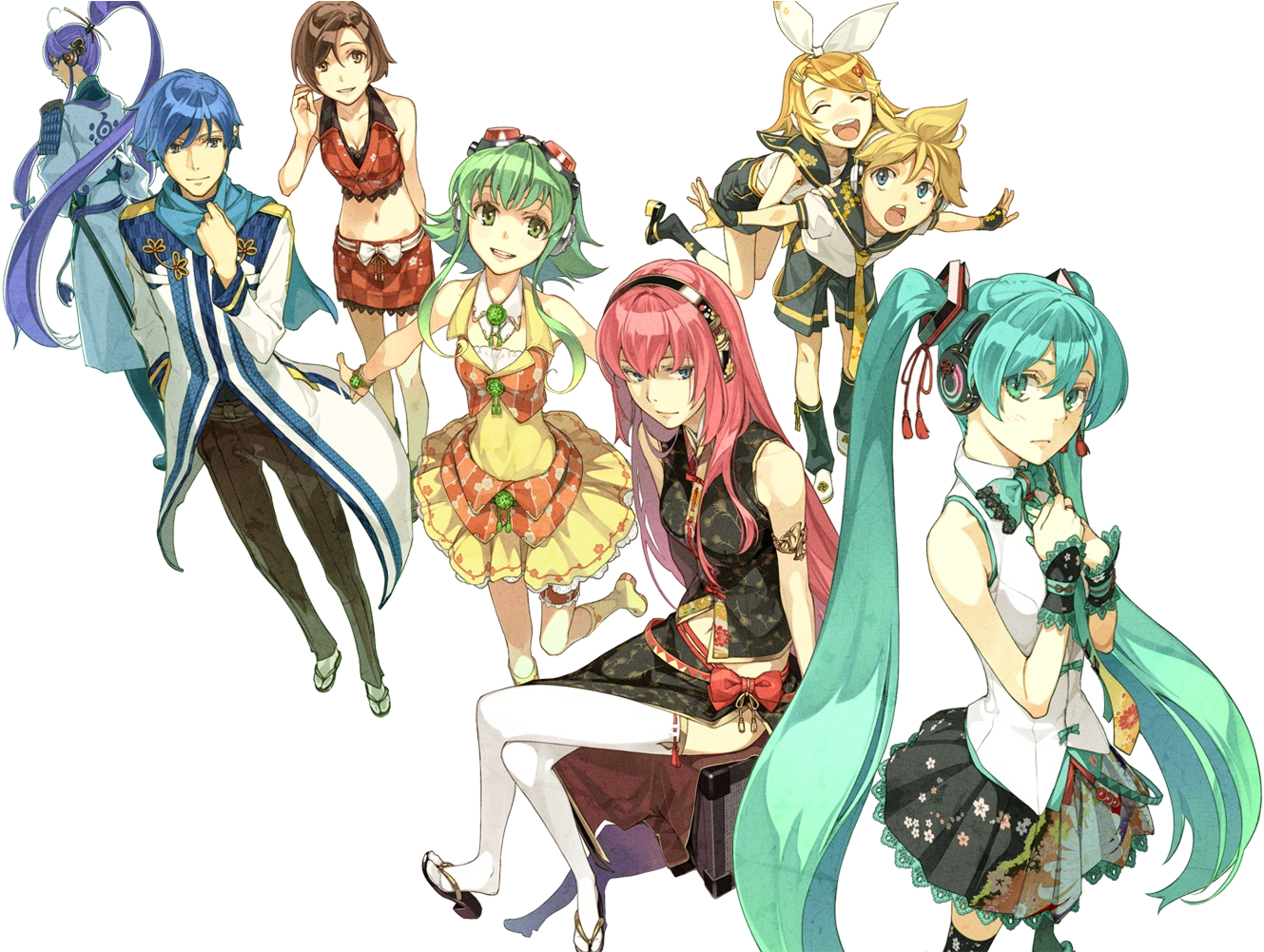 Resized To 60% Of Original - Hatsune Miku Kagamine Rin Len Megurine Luka Meiko Kaito (1400x1000), Png Download