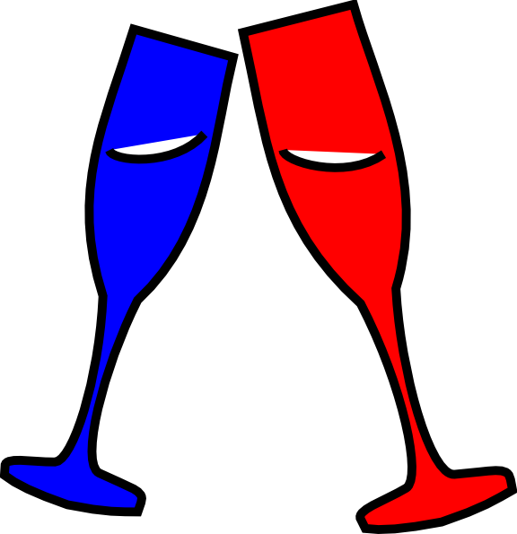 Champagne Glasses Red And Blue Clip Art - Blue Red Champagne (576x595), Png Download
