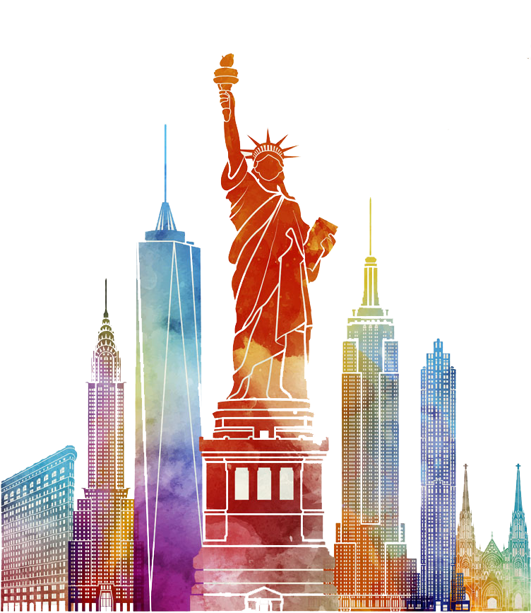 Comic Cityscape Png - New York Watercolor (819x1024), Png Download