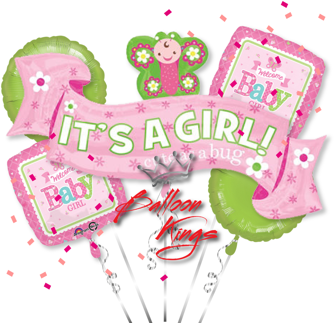 Its A Girl Butterfly Bouquet - Welcome Little One Girl Super Shaped Foil Balloon (1280x1280), Png Download