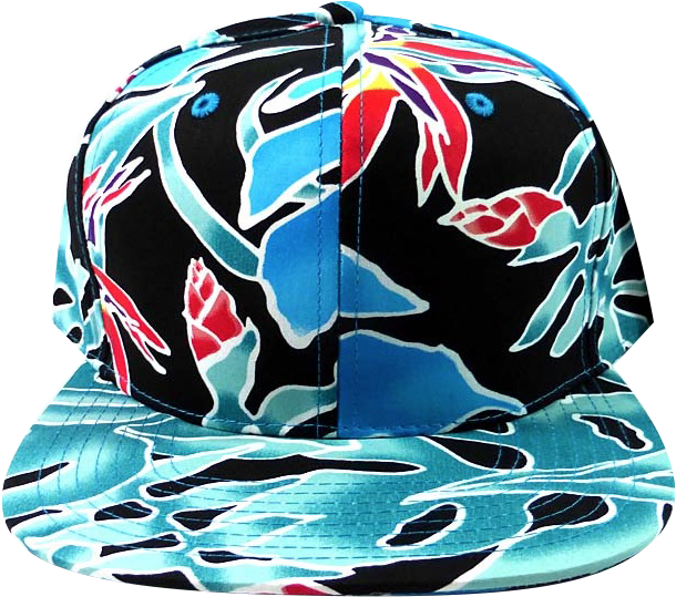 Technicolor Black Floral Snapback - Blue Coral Floral Print Snapback Hat Cap Birds Of Paradise (641x572), Png Download