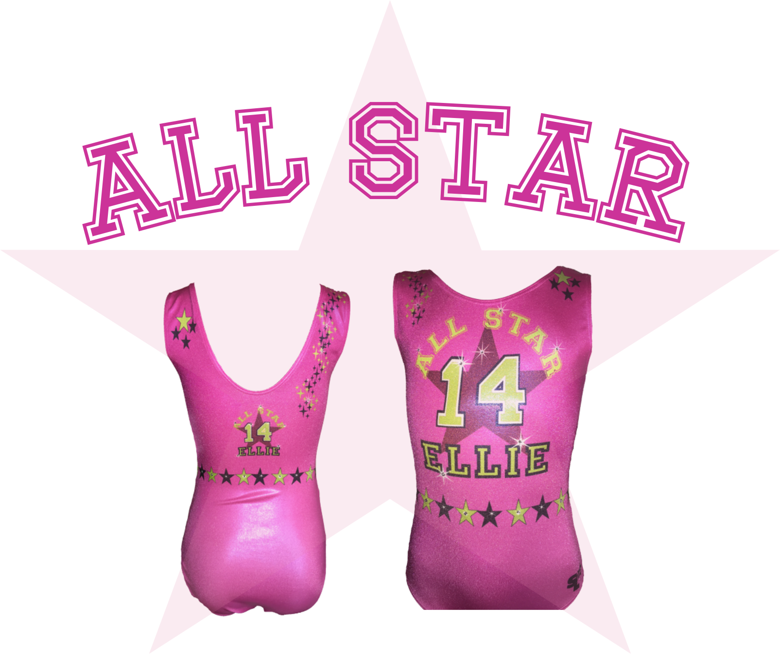 All Star Personalised Leotard Pink Stars Pick Age And - Unitard (1605x1347), Png Download