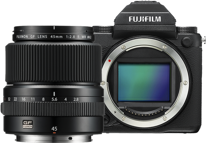 Buy Fujifilm Body With Fujifilm Lens Clifton Cameras - Fujifilm Gf 45mm F2.8 R Wr Lens (700x560), Png Download