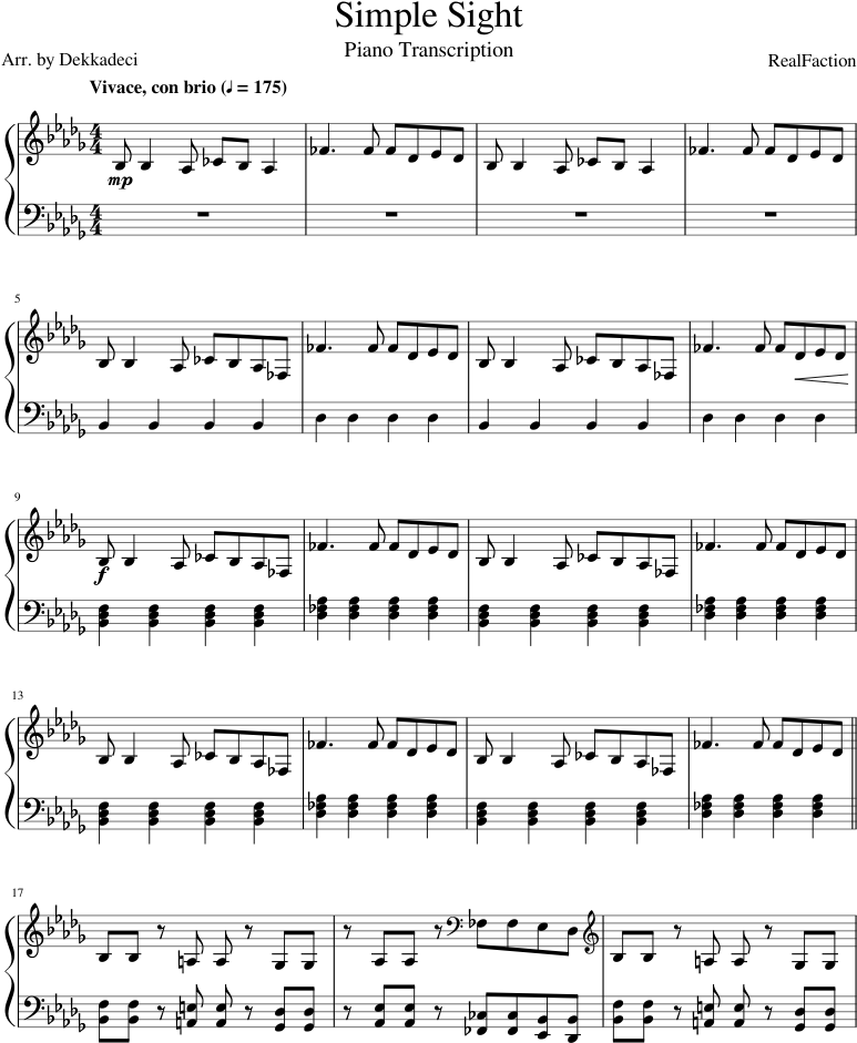 Simple Sight Sheet Music Composed By Realfaction 1 - Dusk Till Dawn Piano Sheet (850x1100), Png Download