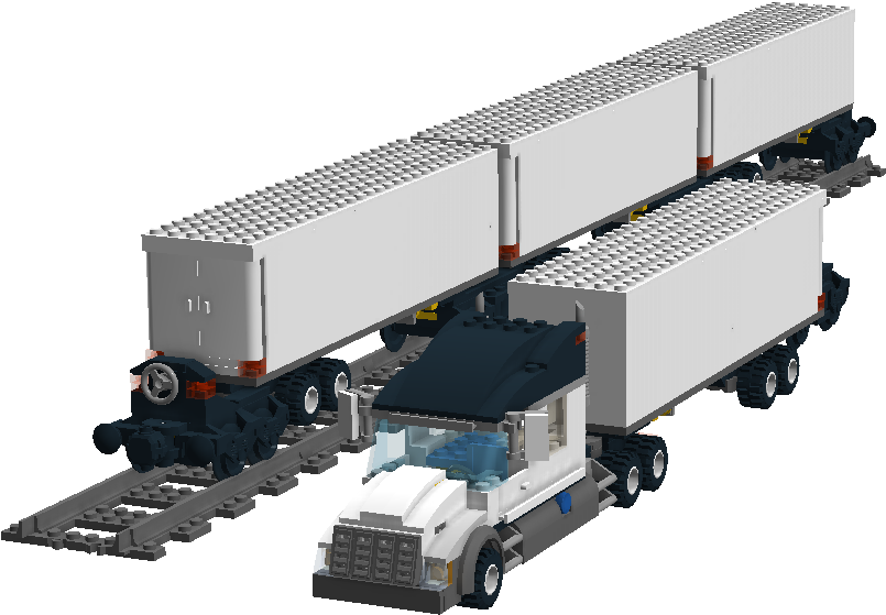 Intermodal Railroader Tractor Trailer Train Cars / - Lego Semi Truck Tour (1366x631), Png Download