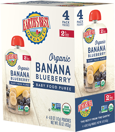 Banana Blueberry Baby Food Puree 4-pack - Earth's Best (434x484), Png Download