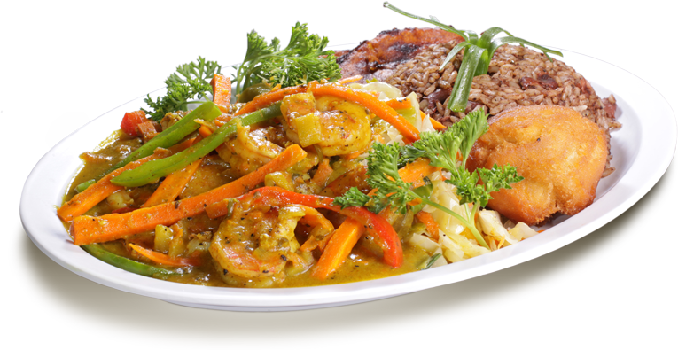 Contact Information - Plate Of Caribbean Food (765x395), Png Download