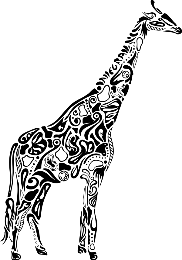 Girraffe Drawing Design - Giraffe With Patterns Drawing (600x855), Png Download