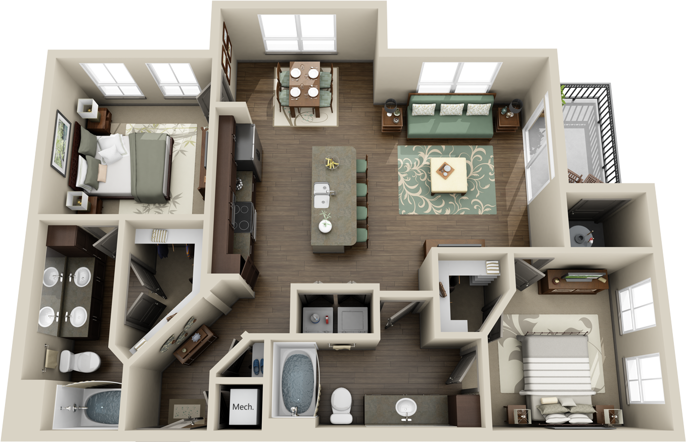 Luxury Condo 3d Floor Plans (1500x894), Png Download