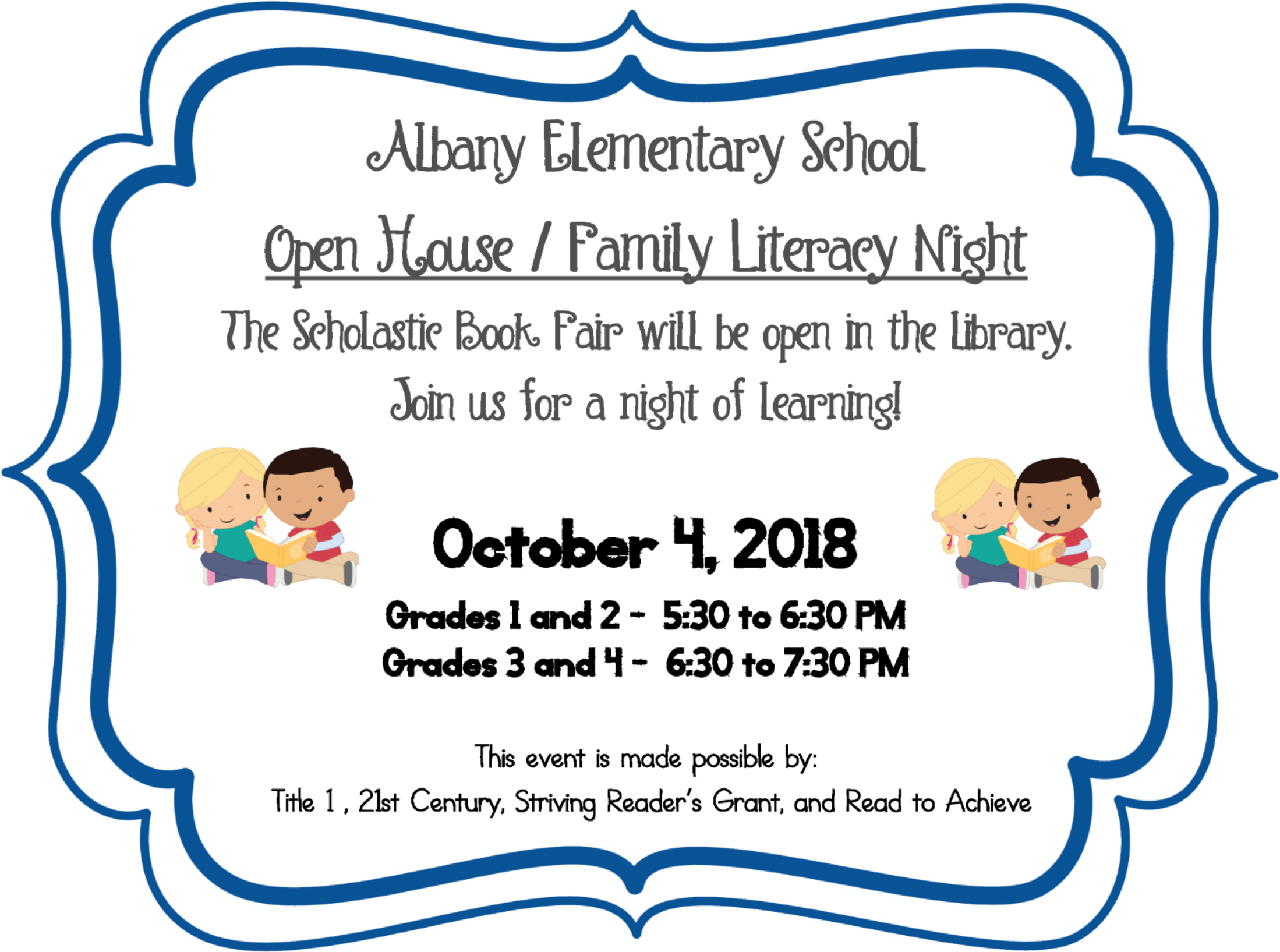 Aes Open House And Family Literacy Night Will Be Thursday, - Albany Elementary School (2380x1838), Png Download