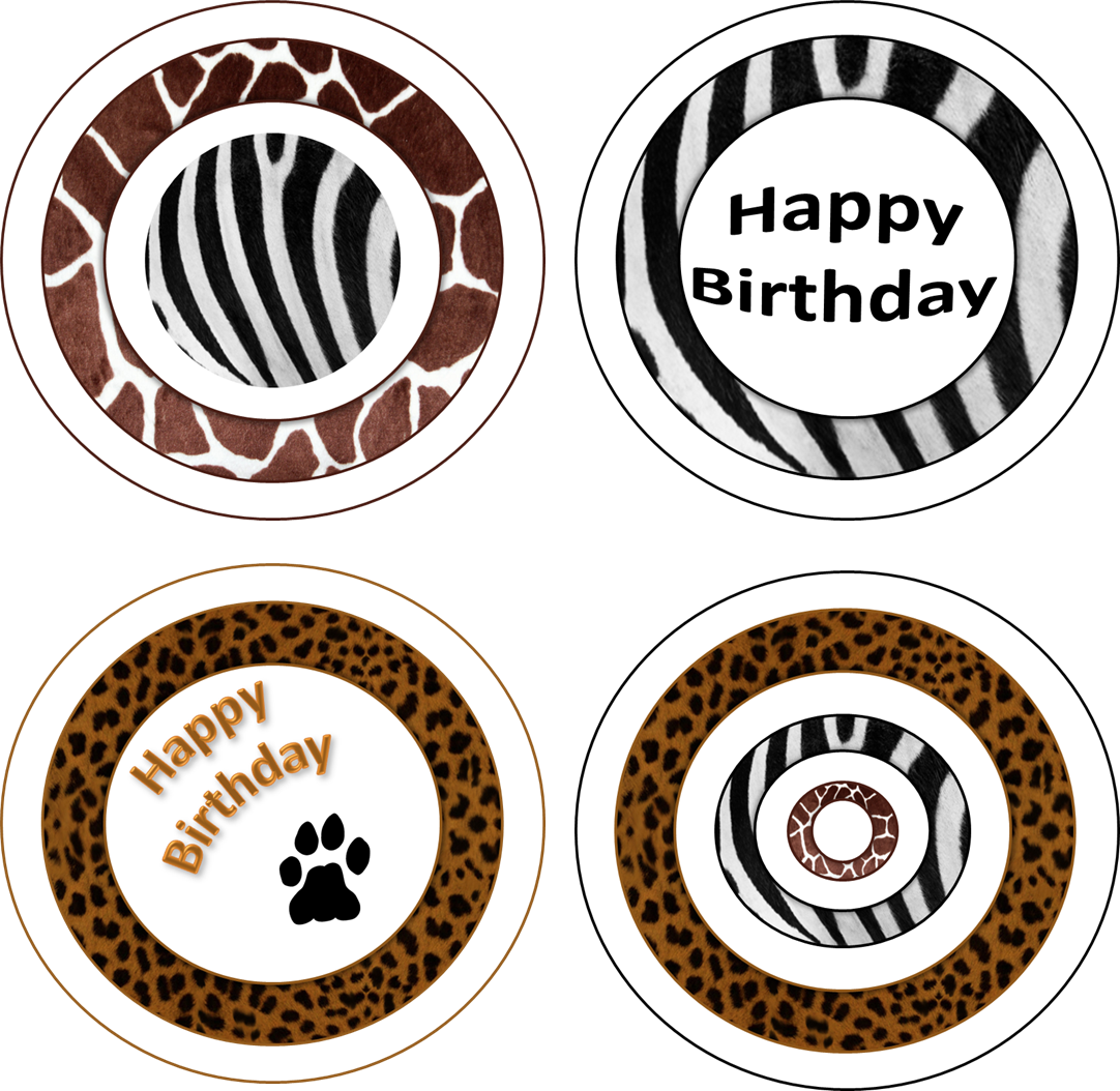 Animal Print Cupcake Toppers Birthday Animal Print - Circle (1082x1054), Png Download