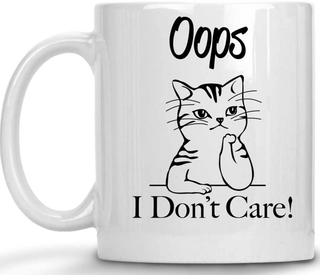 Mug Black Grumpy Cat Funnypictures Png Mug Black Grumpy - Oops I Don T Care (1024x878), Png Download