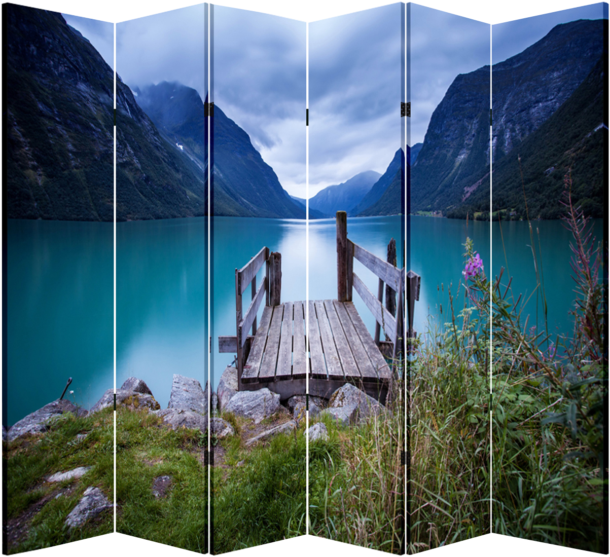 6 - Toa 6 Panel Folding Screen Canvas Divider Room- Lake (1252x1200), Png Download