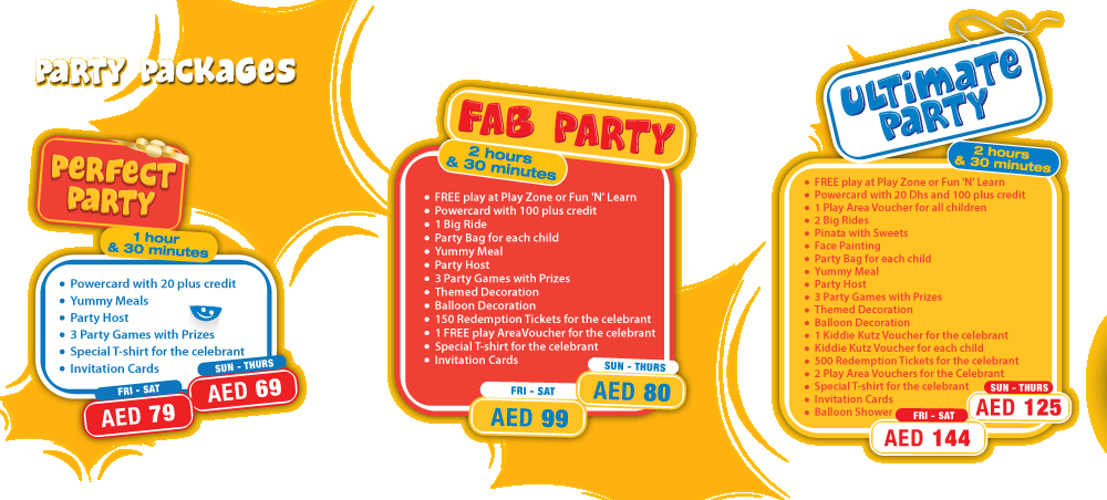 Book Your Party Packages - Fun City Ali Mall Price (1000x452), Png Download
