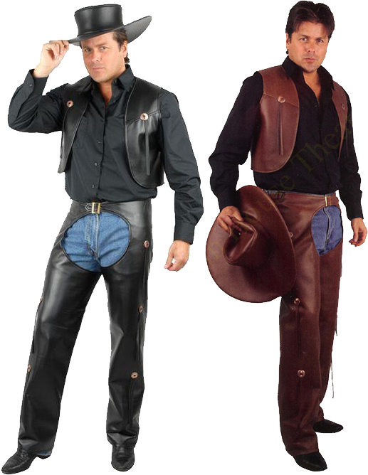 Men's Brown Chaps And Vest (517x668), Png Download