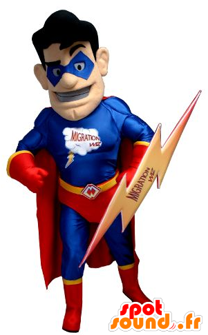 Superhero Mascot Holding Red And Blue, With A Flash - Mascot (600x600), Png Download