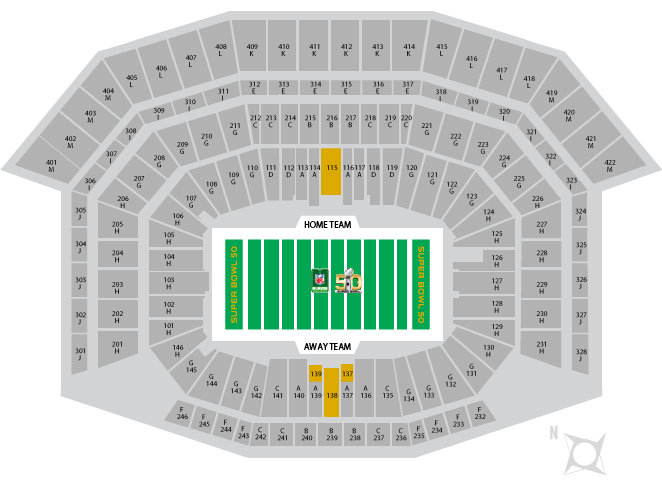 Super Bowl 50 Seating Chart Gold - Soccer-specific Stadium (662x480), Png Download