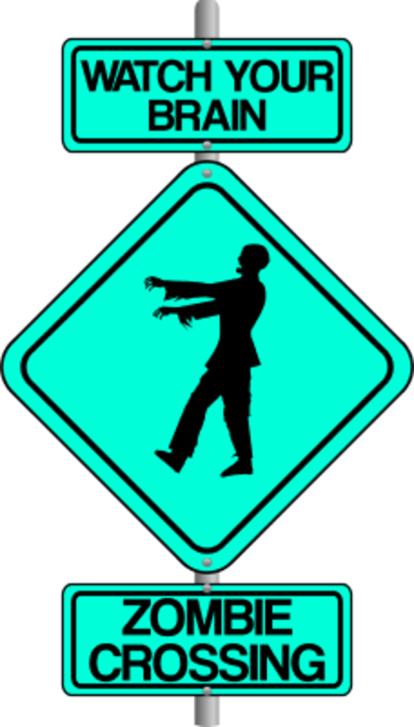 Zombie Crossing The Street Comic Traffic Sign - Zombie Brain Clip Art (600x1053), Png Download