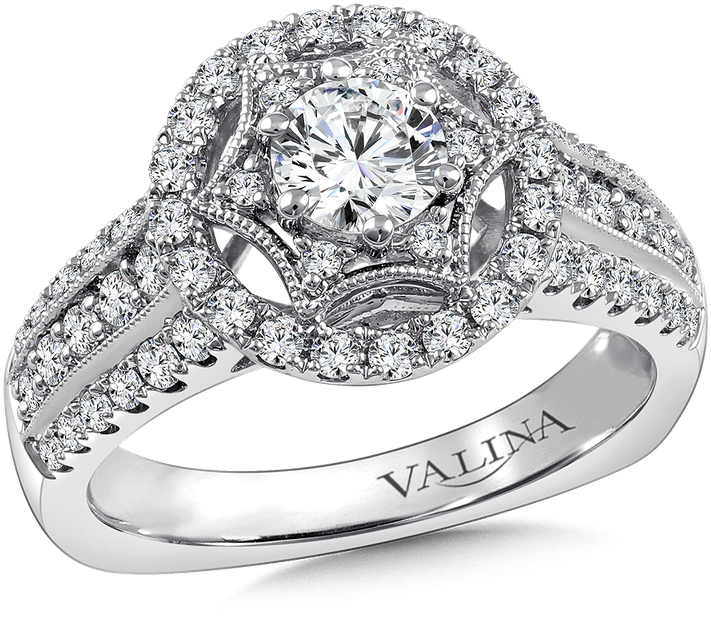 Valina Halo Engagement Ring Mounting In 14k White Gold - Valina Engagement Ring Mounting | Size: 6.50 (800x800), Png Download